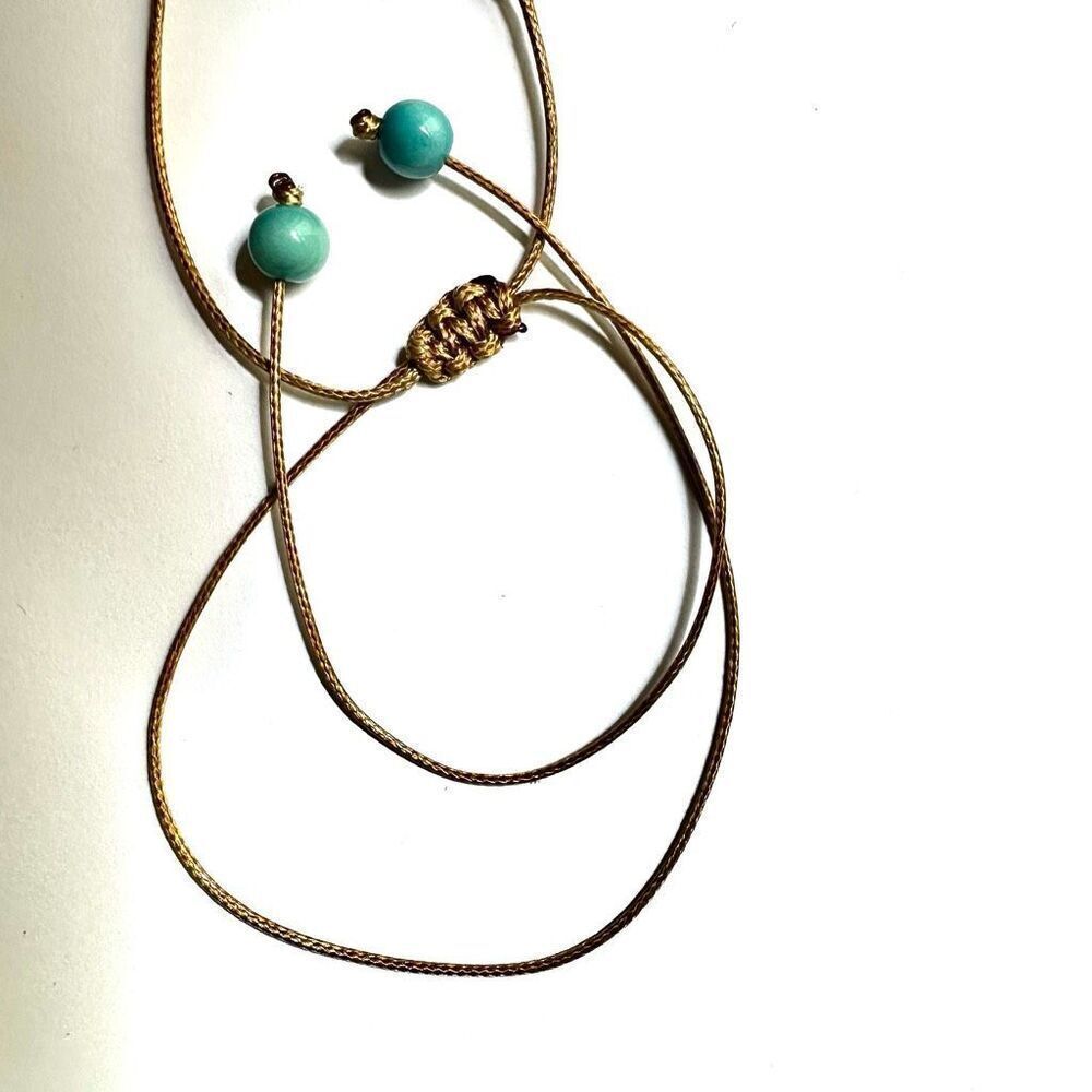 Bronzite and faux turquoise beaded adjustable necklace - Picture 8 of 9